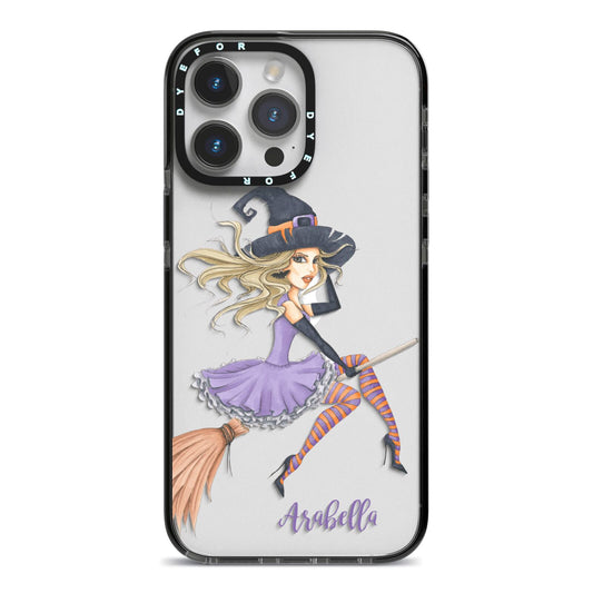 Personalised Sassy Witch iPhone 14 Pro Max Black Impact Case on Silver phone