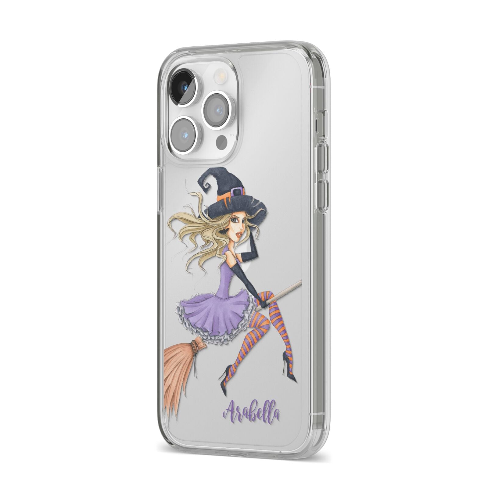 Personalised Sassy Witch iPhone 14 Pro Max Clear Tough Case Silver Angled Image