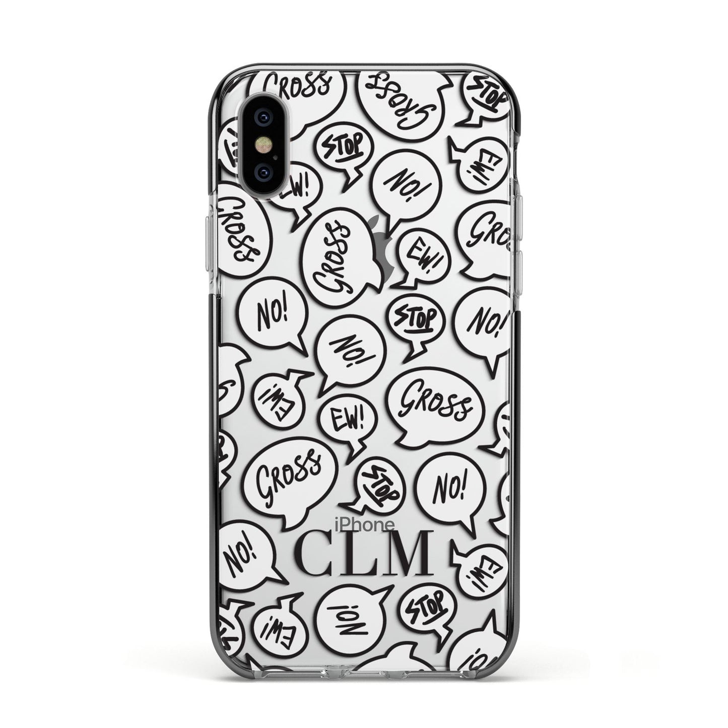 Personalised Sayings Initials Apple iPhone Xs Impact Case Black Edge on Silver Phone