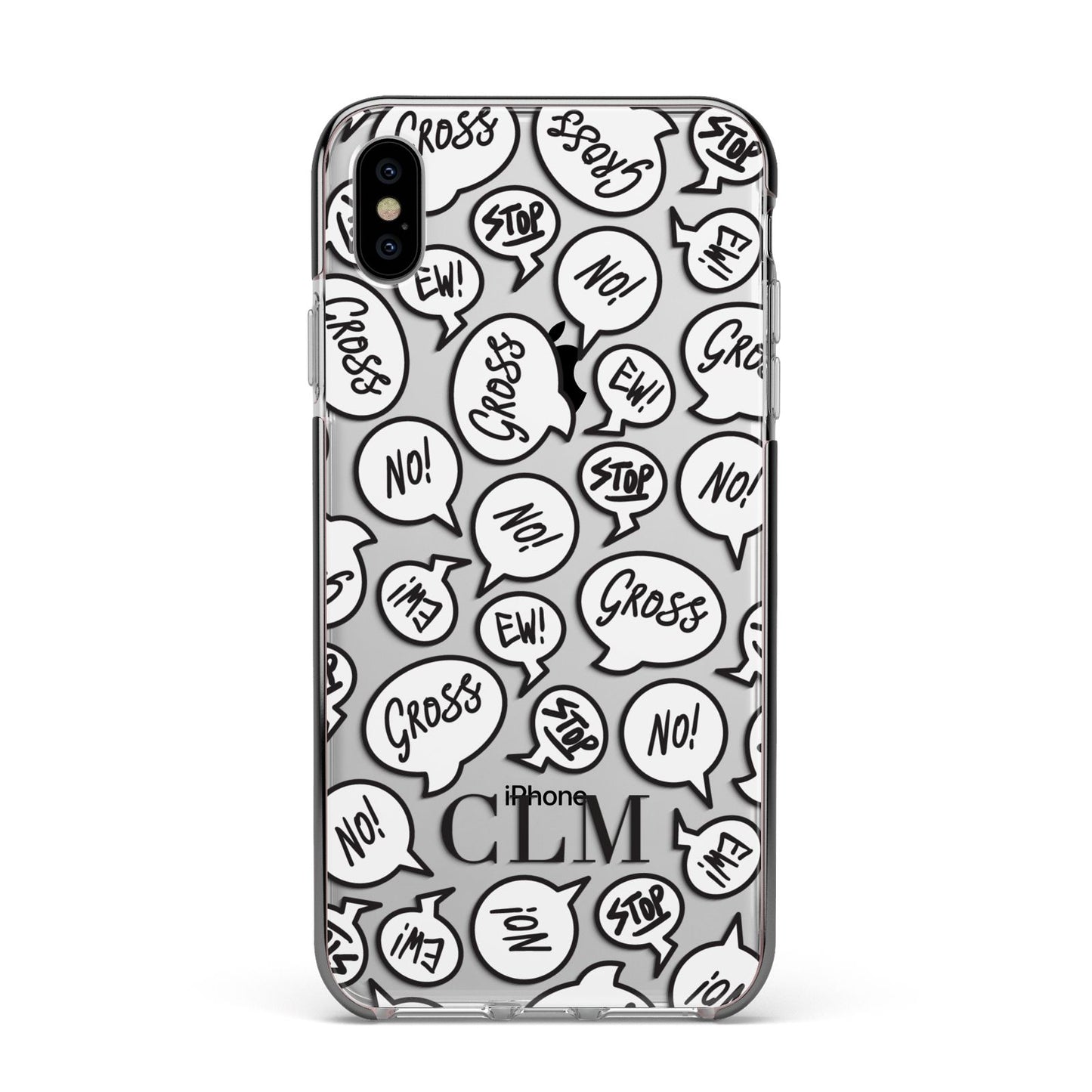 Personalised Sayings Initials Apple iPhone Xs Max Impact Case Black Edge on Silver Phone