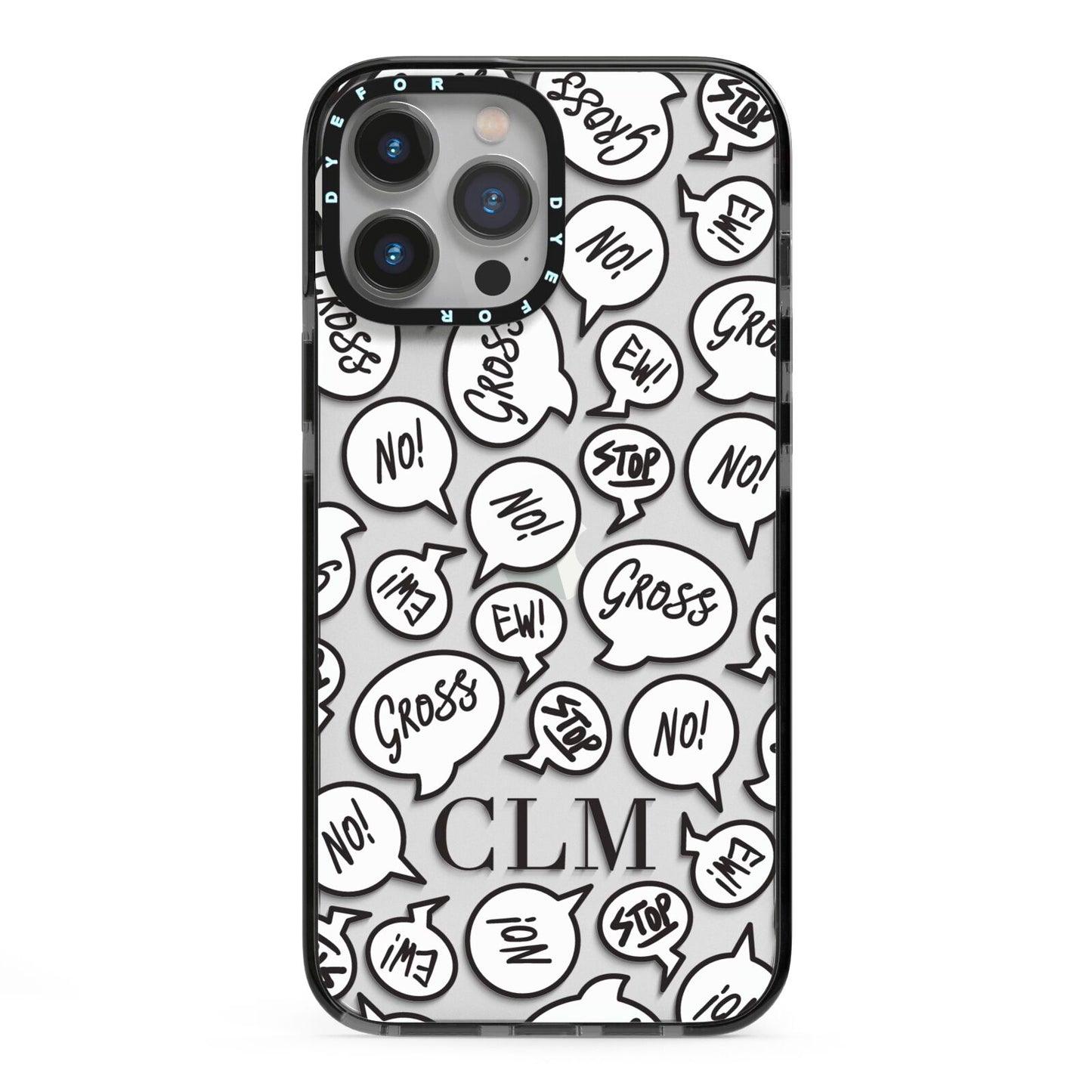 Personalised Sayings Initials iPhone 13 Pro Max Black Impact Case on Silver phone