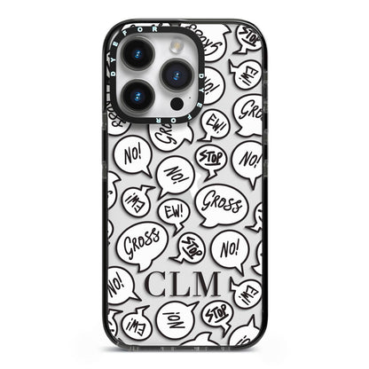 Personalised Sayings Initials iPhone 14 Pro Black Impact Case on Silver phone