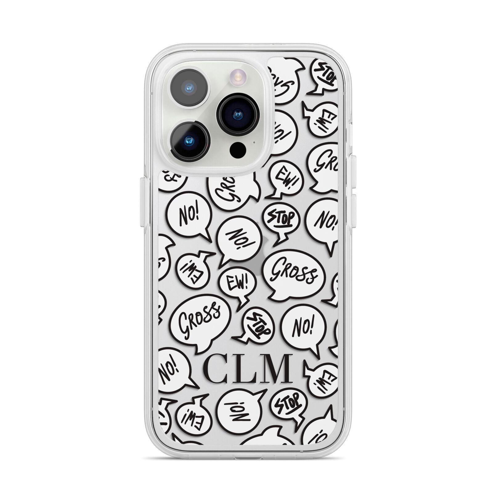 Personalised Sayings Initials iPhone 14 Pro Clear Tough Case Silver