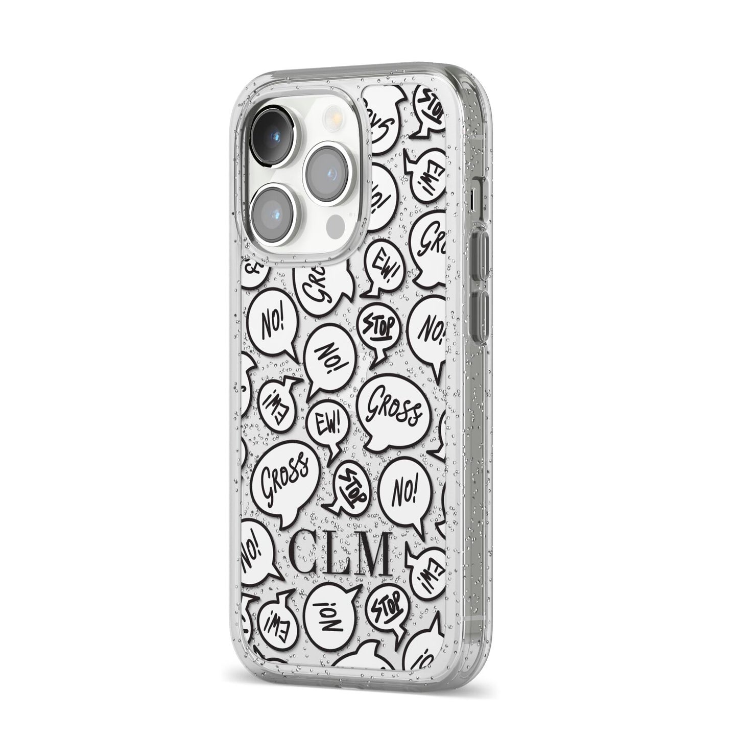 Personalised Sayings Initials iPhone 14 Pro Glitter Tough Case Silver Angled Image