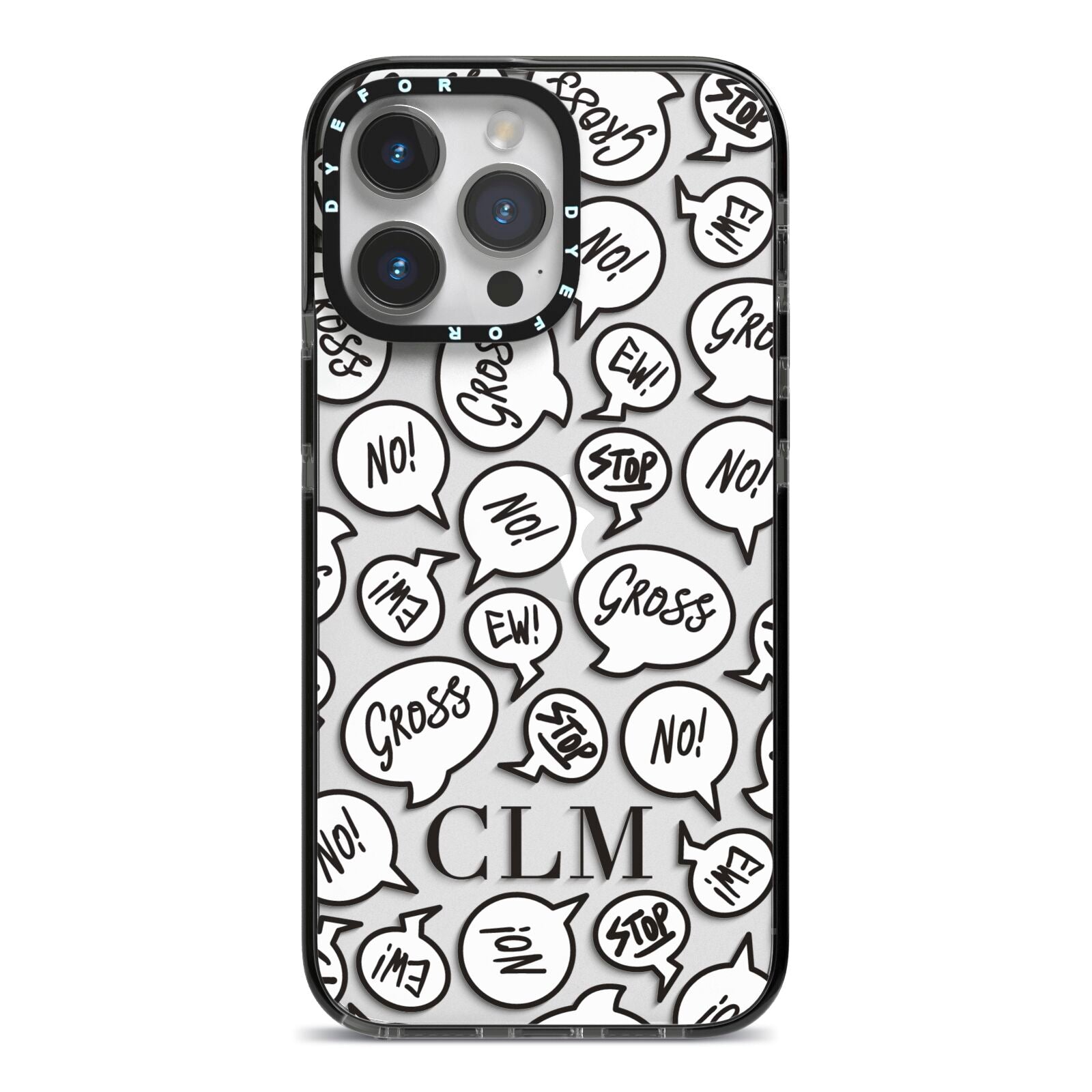 Personalised Sayings Initials iPhone 14 Pro Max Black Impact Case on Silver phone
