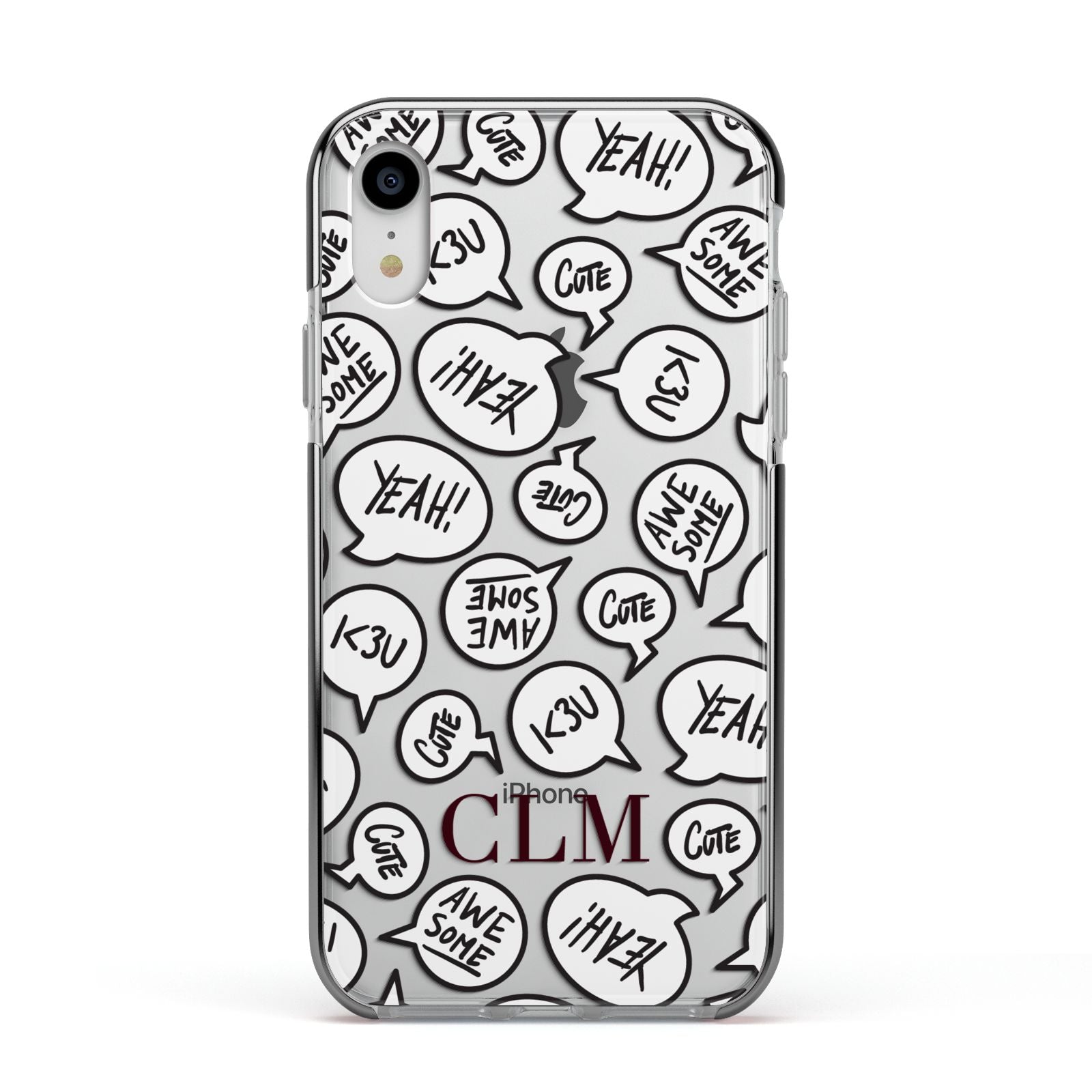 Personalised Sayings With Initials Apple iPhone XR Impact Case Black Edge on Silver Phone