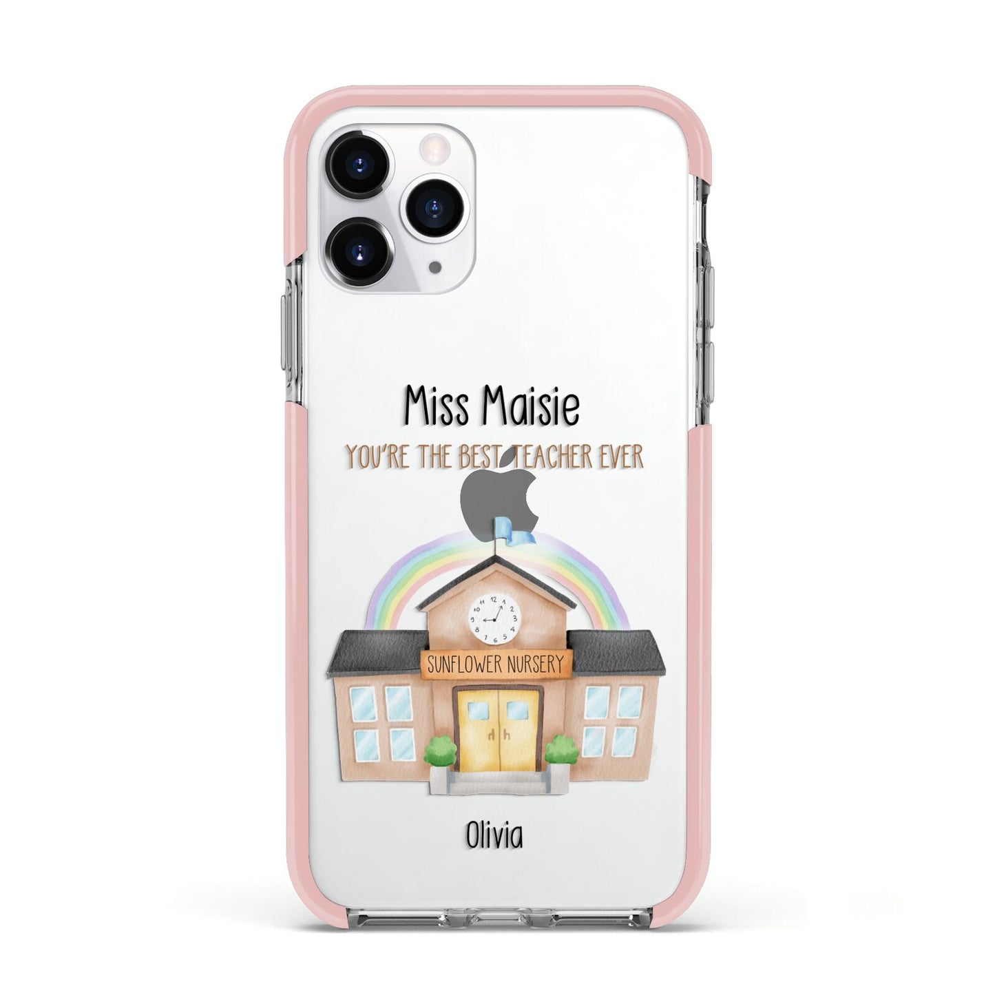 Personalised School Teacher Apple iPhone 11 Pro in Silver with Pink Impact Case