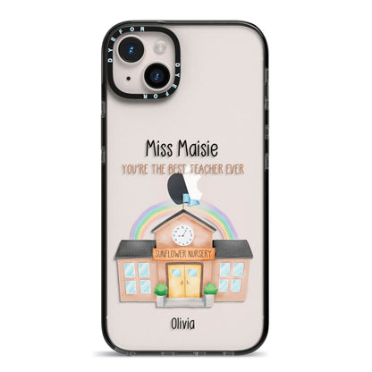 Personalised School Teacher iPhone 14 Plus Black Impact Case on Silver phone