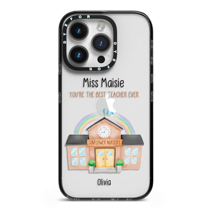 Personalised School Teacher iPhone 14 Pro Black Impact Case on Silver phone
