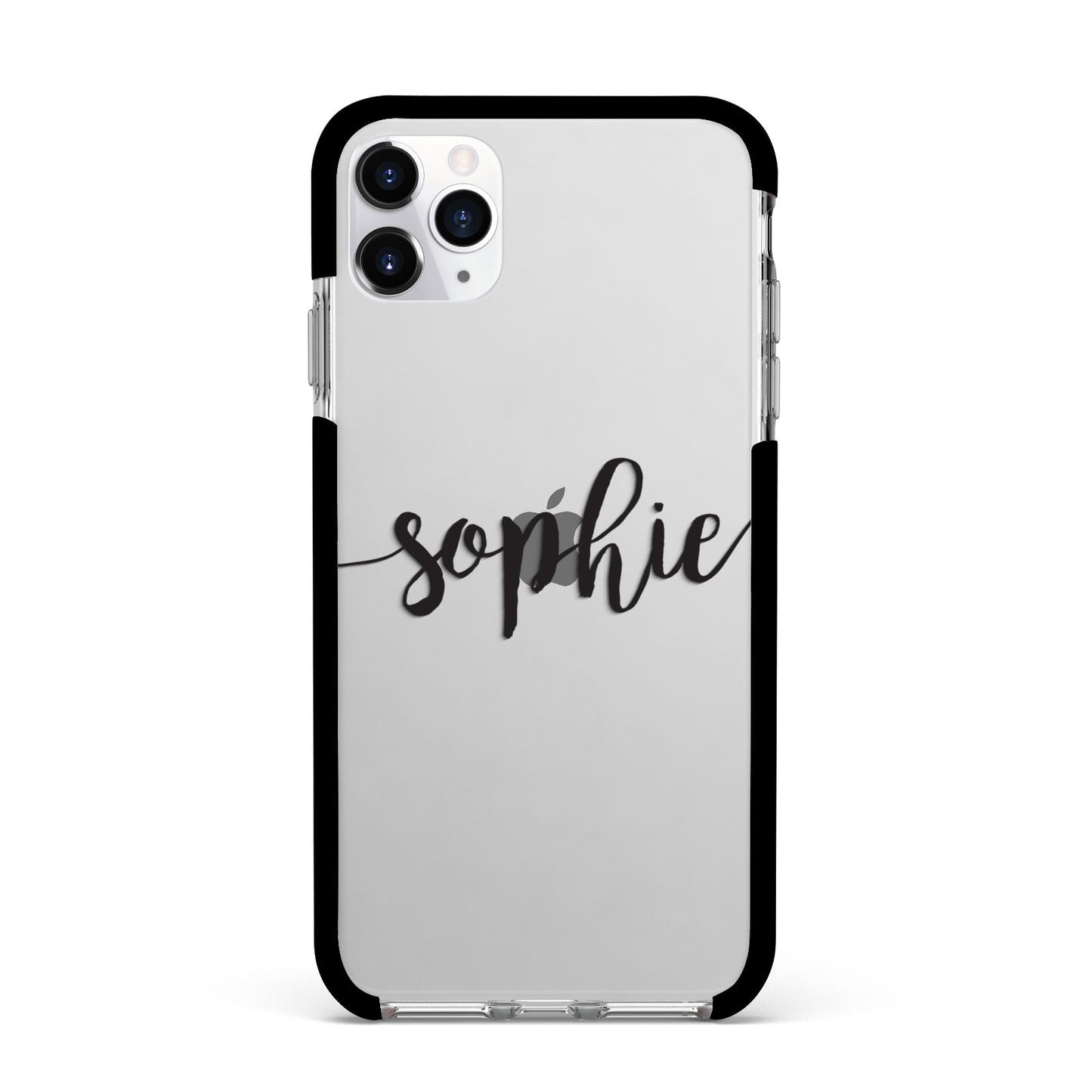 Personalised Scroll Name Handwritten Clear Custom Apple iPhone 11 Pro Max in Silver with Black Impact Case