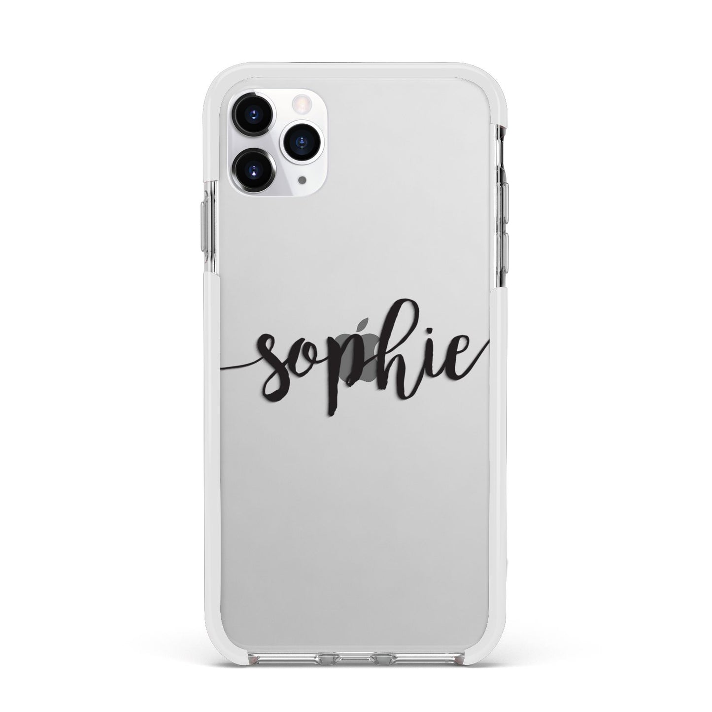 Personalised Scroll Name Handwritten Clear Custom Apple iPhone 11 Pro Max in Silver with White Impact Case