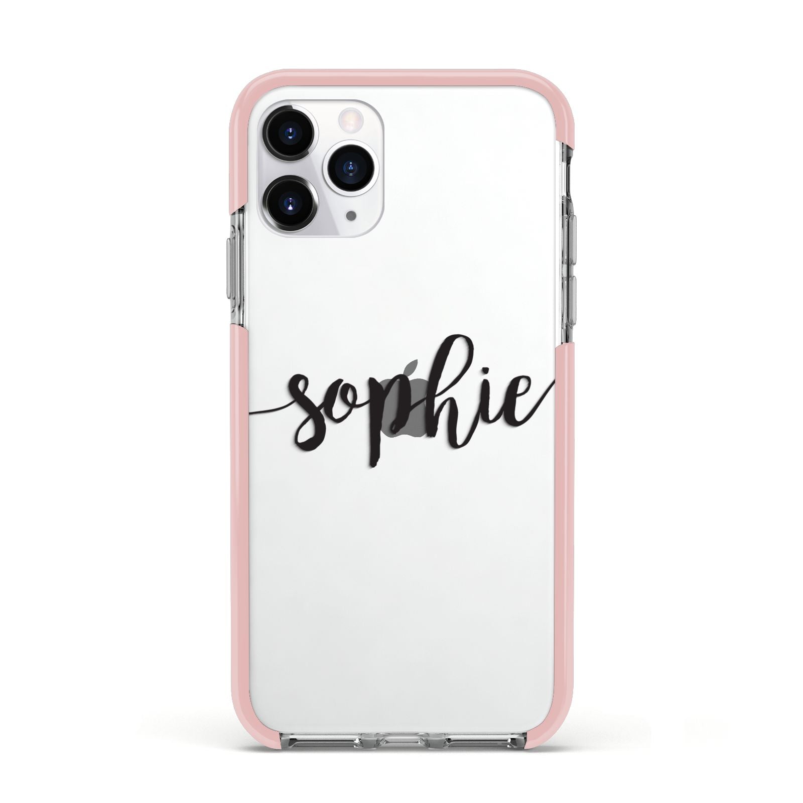 Personalised Scroll Name Handwritten Clear Custom Apple iPhone 11 Pro in Silver with Pink Impact Case