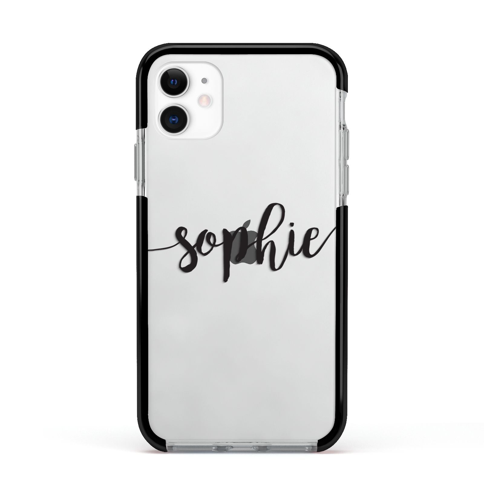 Personalised Scroll Name Handwritten Clear Custom Apple iPhone 11 in White with Black Impact Case