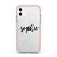 Personalised Scroll Name Handwritten Clear Custom Apple iPhone 11 in White with Pink Impact Case
