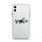 Personalised Scroll Name Handwritten Clear Custom Apple iPhone 11 in White with White Impact Case