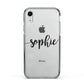 Personalised Scroll Name Handwritten Clear Custom Apple iPhone XR Impact Case Black Edge on Silver Phone
