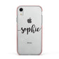 Personalised Scroll Name Handwritten Clear Custom Apple iPhone XR Impact Case Pink Edge on Silver Phone