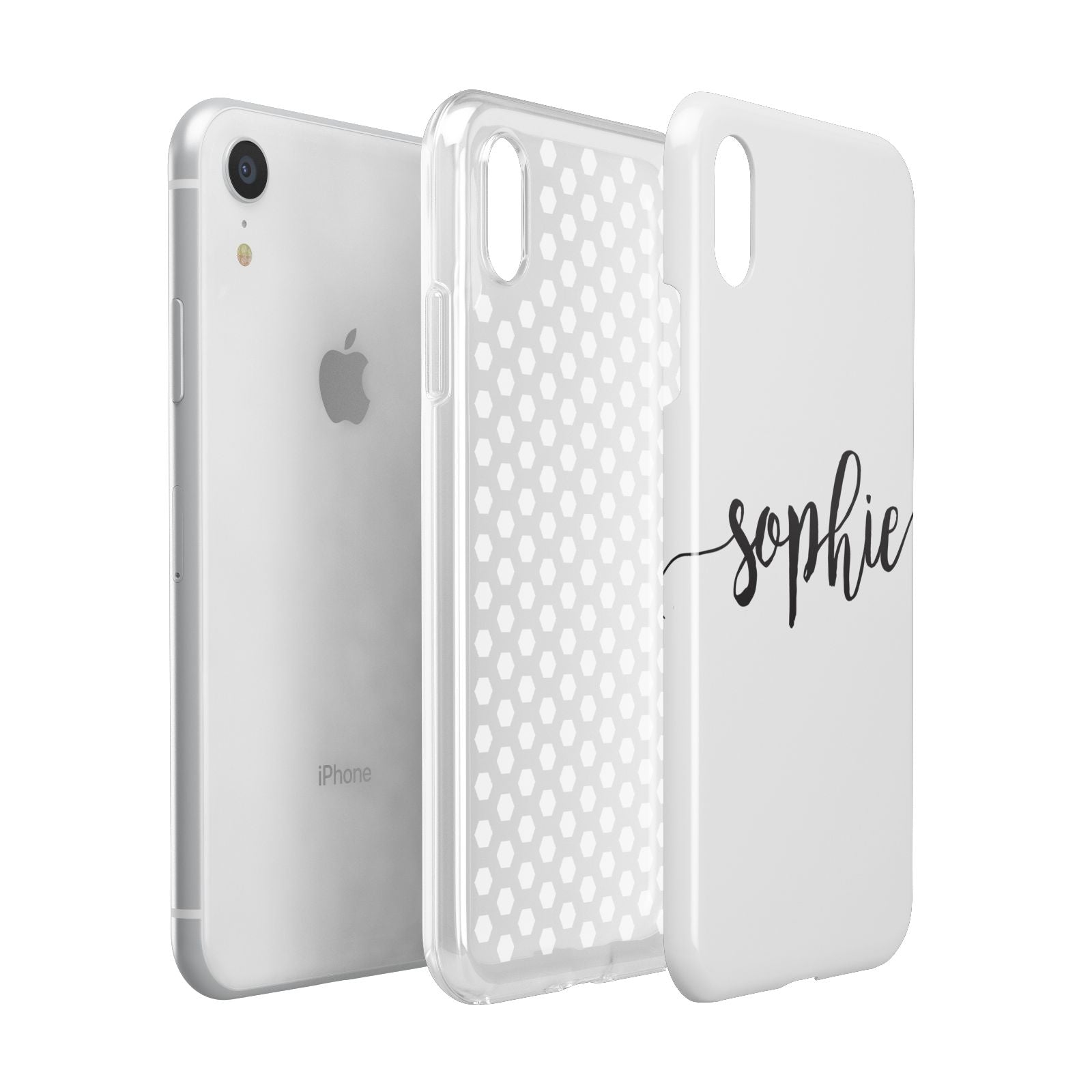 Personalised Scroll Name Handwritten Clear Custom Apple iPhone XR White 3D Tough Case Expanded view