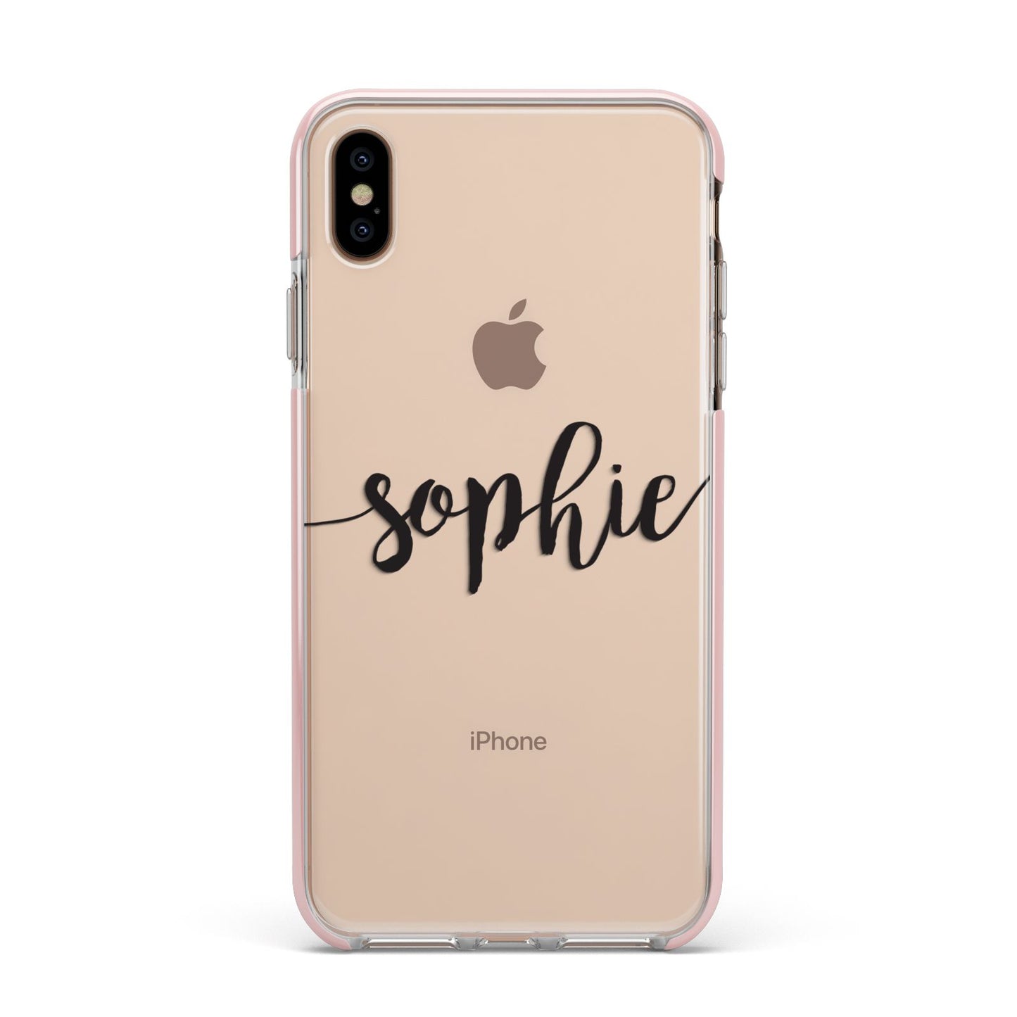 Personalised Scroll Name Handwritten Clear Custom Apple iPhone Xs Max Impact Case Pink Edge on Gold Phone
