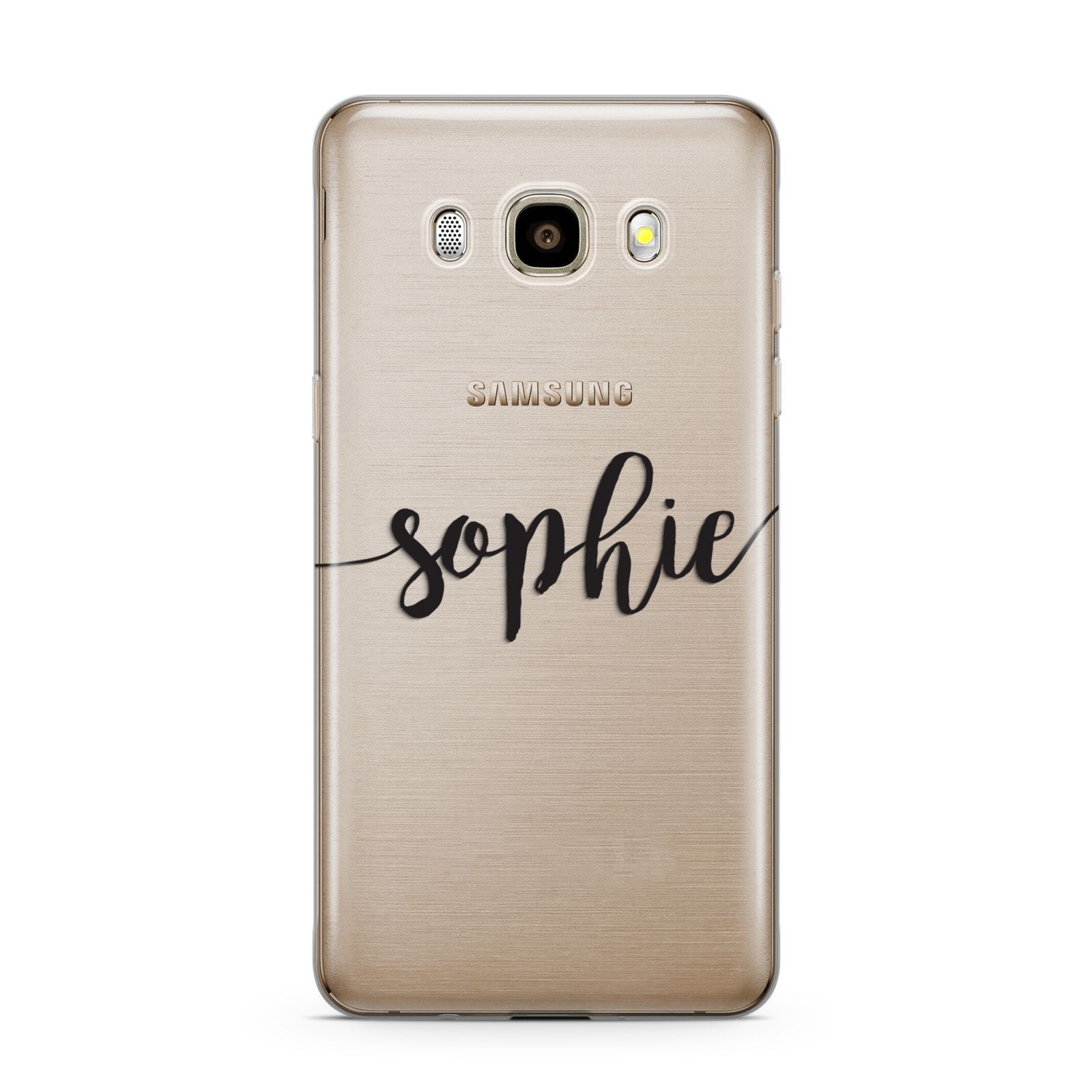 Personalised Scroll Name Handwritten Clear Custom Samsung Galaxy J7 2016 Case on gold phone