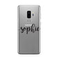 Personalised Scroll Name Handwritten Clear Custom Samsung Galaxy S9 Plus Case on Silver phone