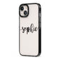 Personalised Scroll Name Handwritten Clear Custom iPhone 13 Black Impact Case Side Angle on Silver phone