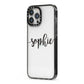 Personalised Scroll Name Handwritten Clear Custom iPhone 13 Pro Max Black Impact Case Side Angle on Silver phone