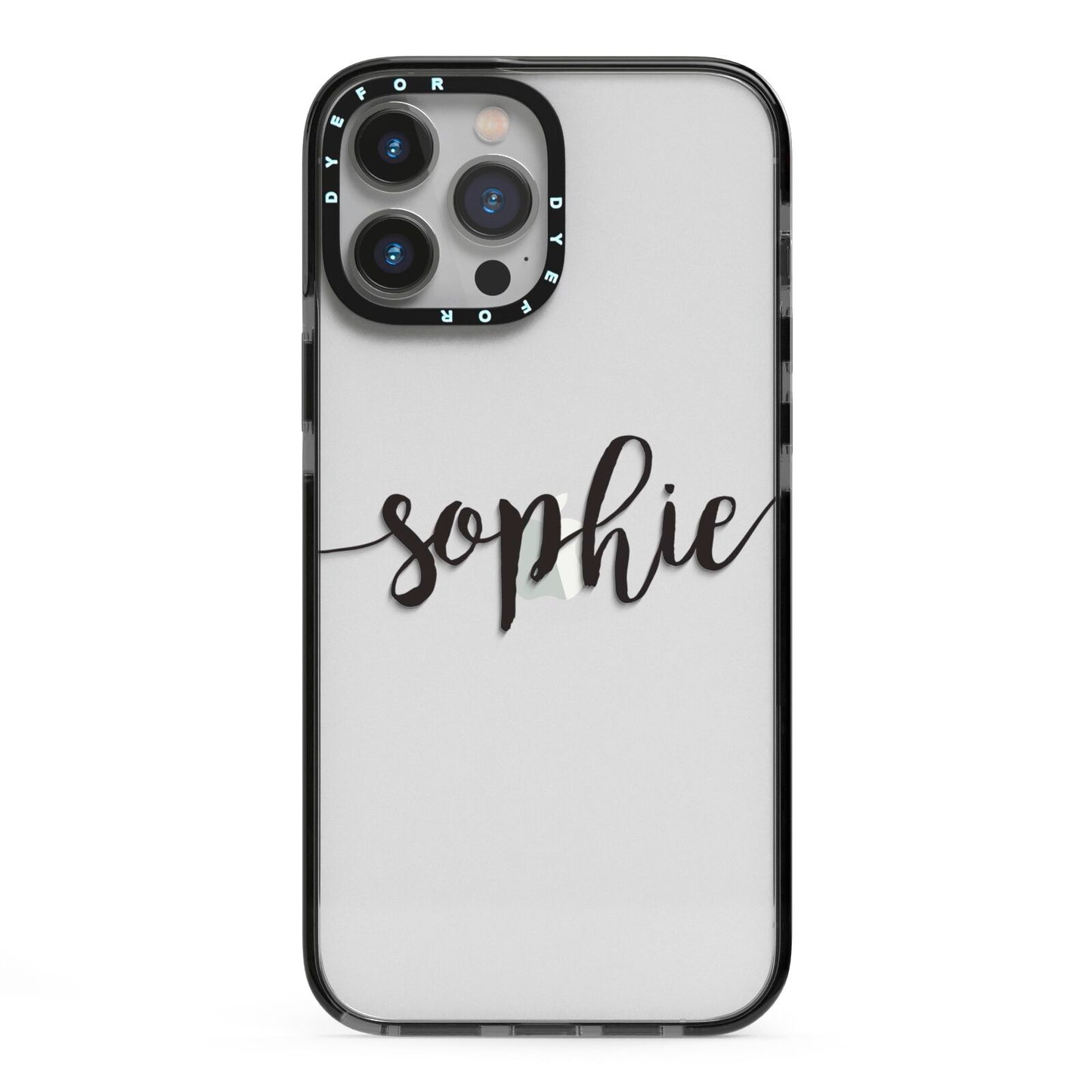 Personalised Scroll Name Handwritten Clear Custom iPhone 13 Pro Max Black Impact Case on Silver phone
