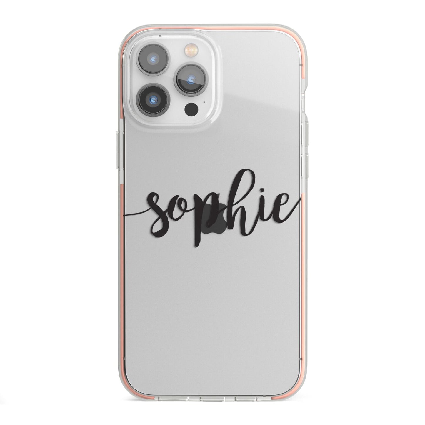 Personalised Scroll Name Handwritten Clear Custom iPhone 13 Pro Max TPU Impact Case with Pink Edges