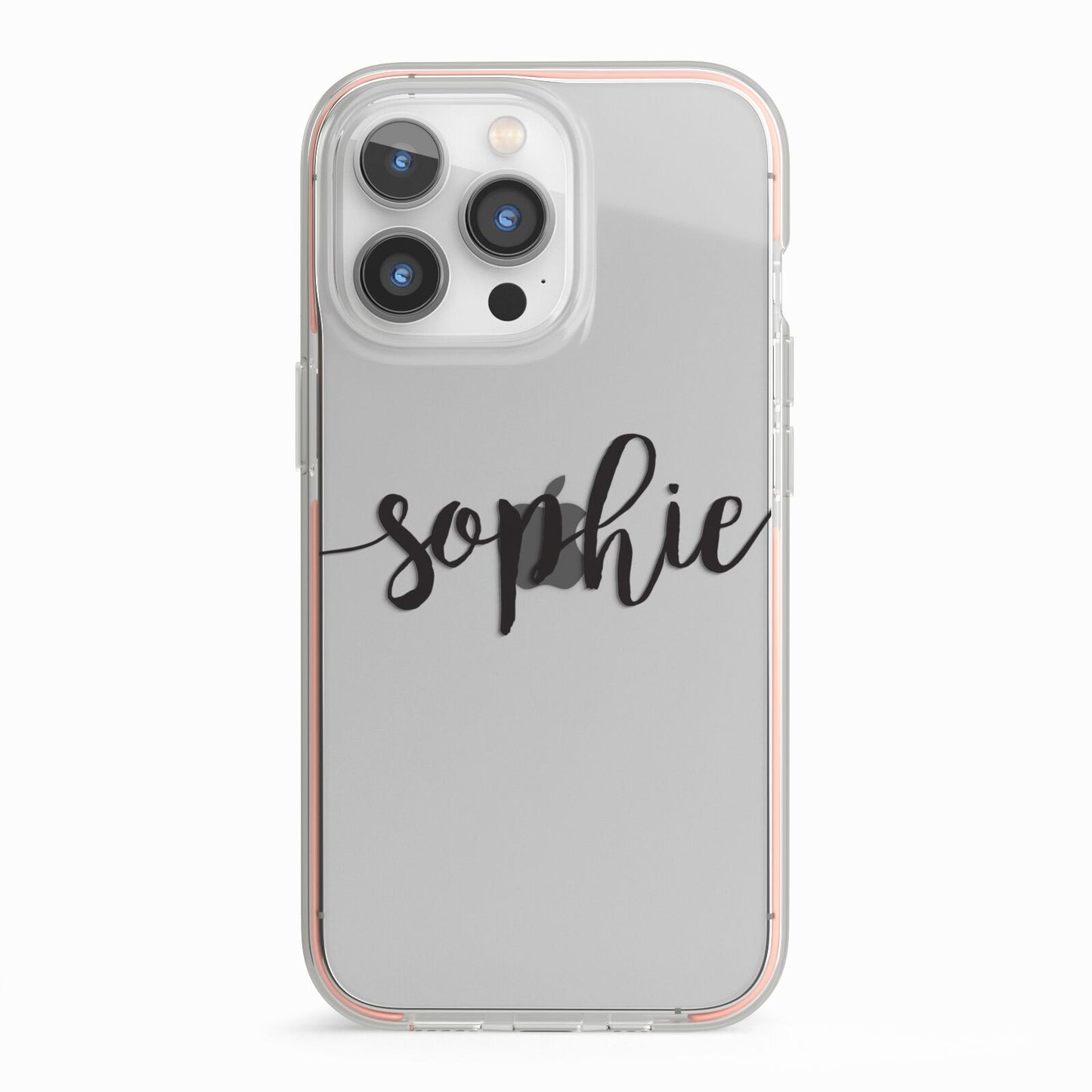 Personalised Scroll Name Handwritten Clear Custom iPhone 13 Pro TPU Impact Case with Pink Edges