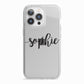 Personalised Scroll Name Handwritten Clear Custom iPhone 13 Pro TPU Impact Case with White Edges