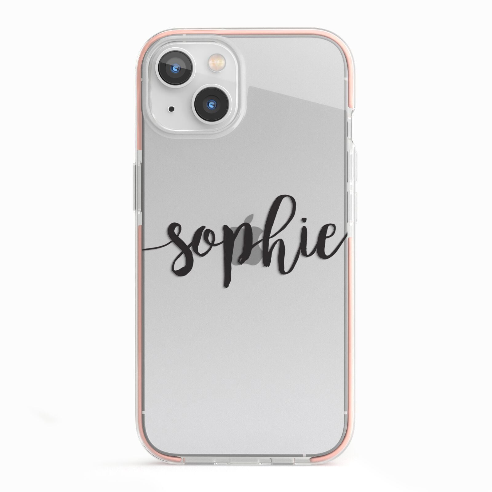 Personalised Scroll Name Handwritten Clear Custom iPhone 13 TPU Impact Case with Pink Edges
