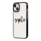 Personalised Scroll Name Handwritten Clear Custom iPhone 14 Black Impact Case Side Angle on Silver phone