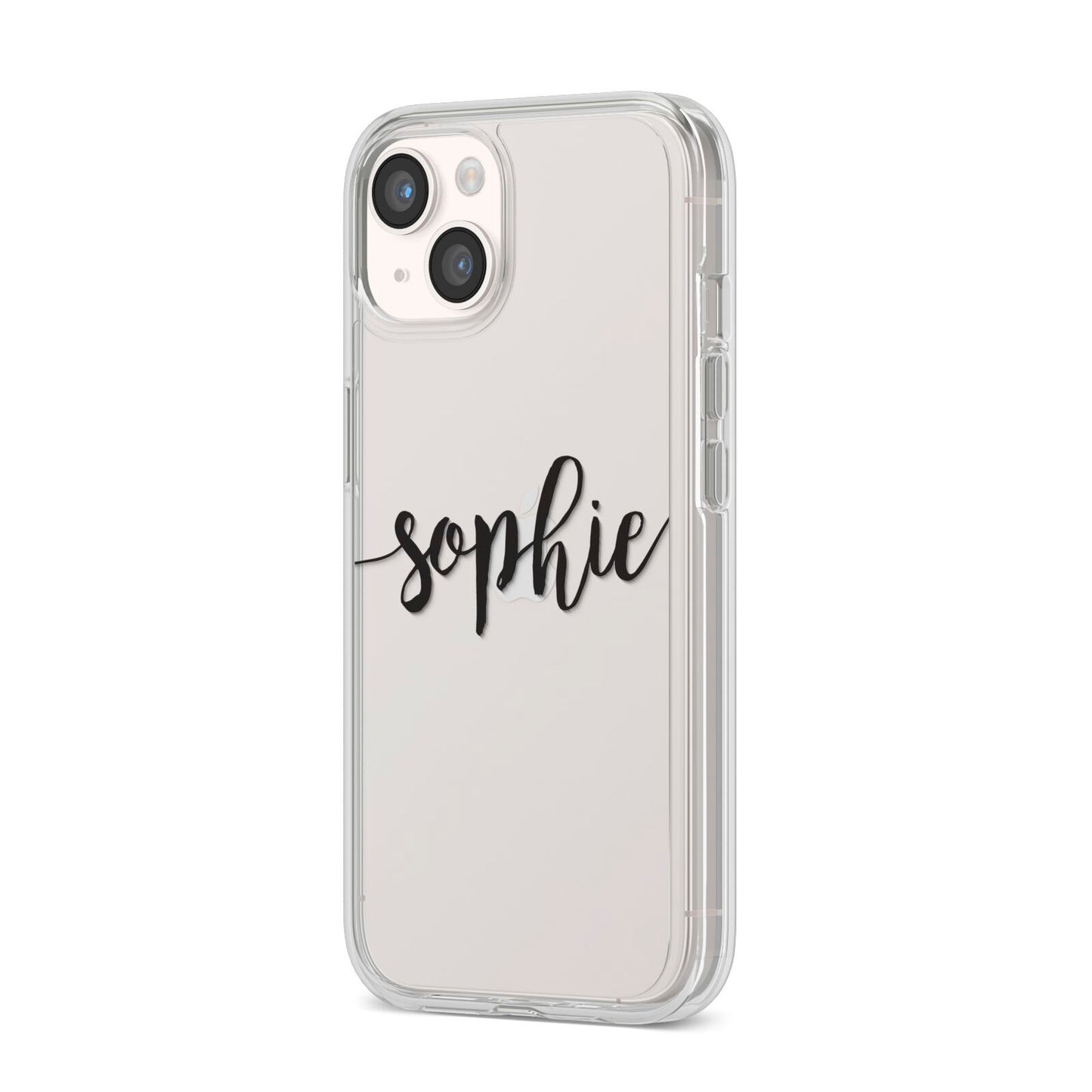 Personalised Scroll Name Handwritten Clear Custom iPhone 14 Clear Tough Case Starlight Angled Image