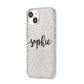 Personalised Scroll Name Handwritten Clear Custom iPhone 14 Glitter Tough Case Starlight Angled Image