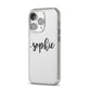 Personalised Scroll Name Handwritten Clear Custom iPhone 14 Pro Clear Tough Case Silver Angled Image