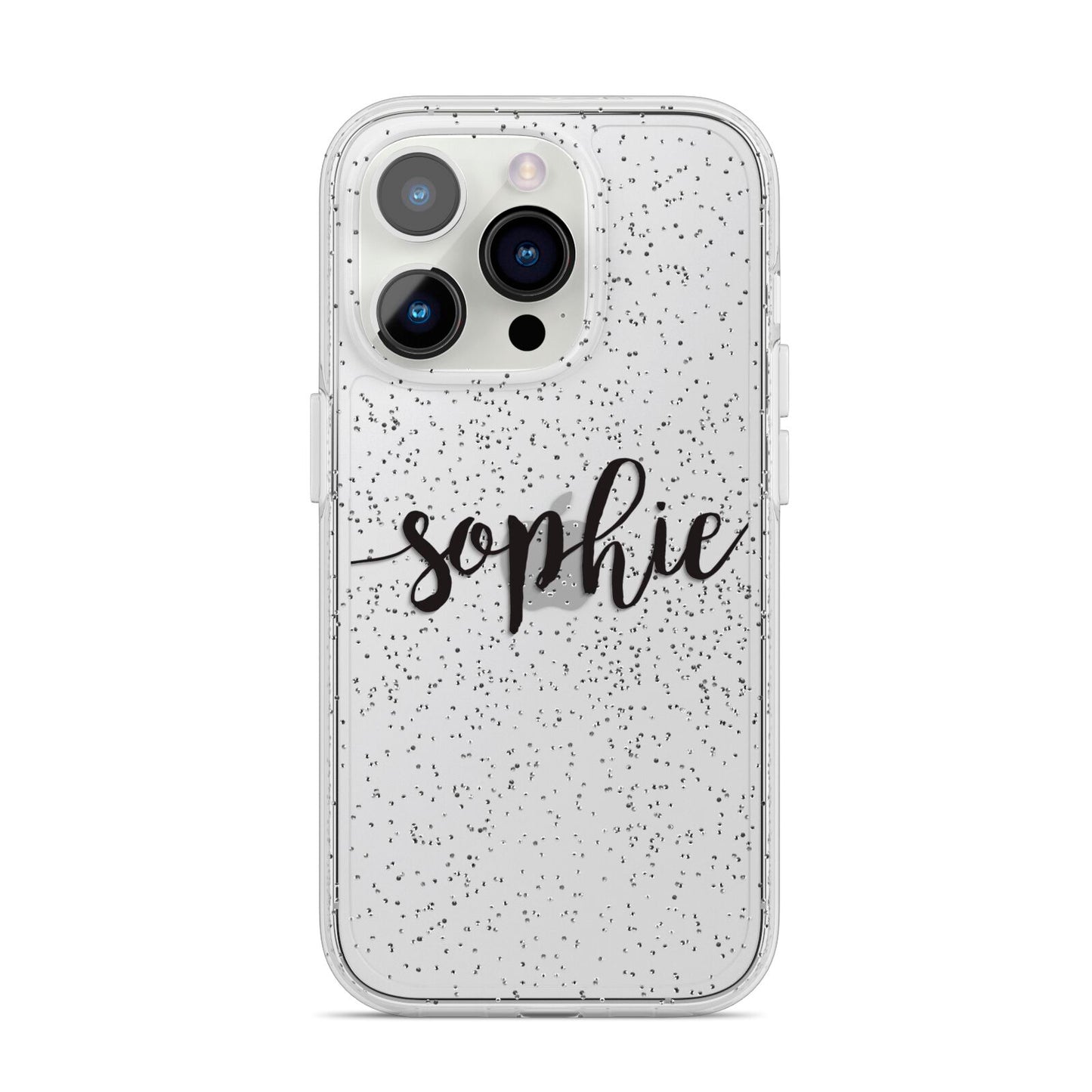 Personalised Scroll Name Handwritten Clear Custom iPhone 14 Pro Glitter Tough Case Silver