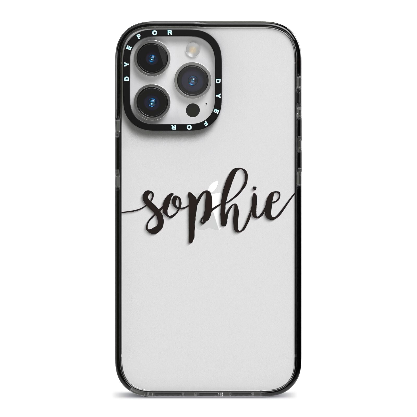 Personalised Scroll Name Handwritten Clear Custom iPhone 14 Pro Max Black Impact Case on Silver phone