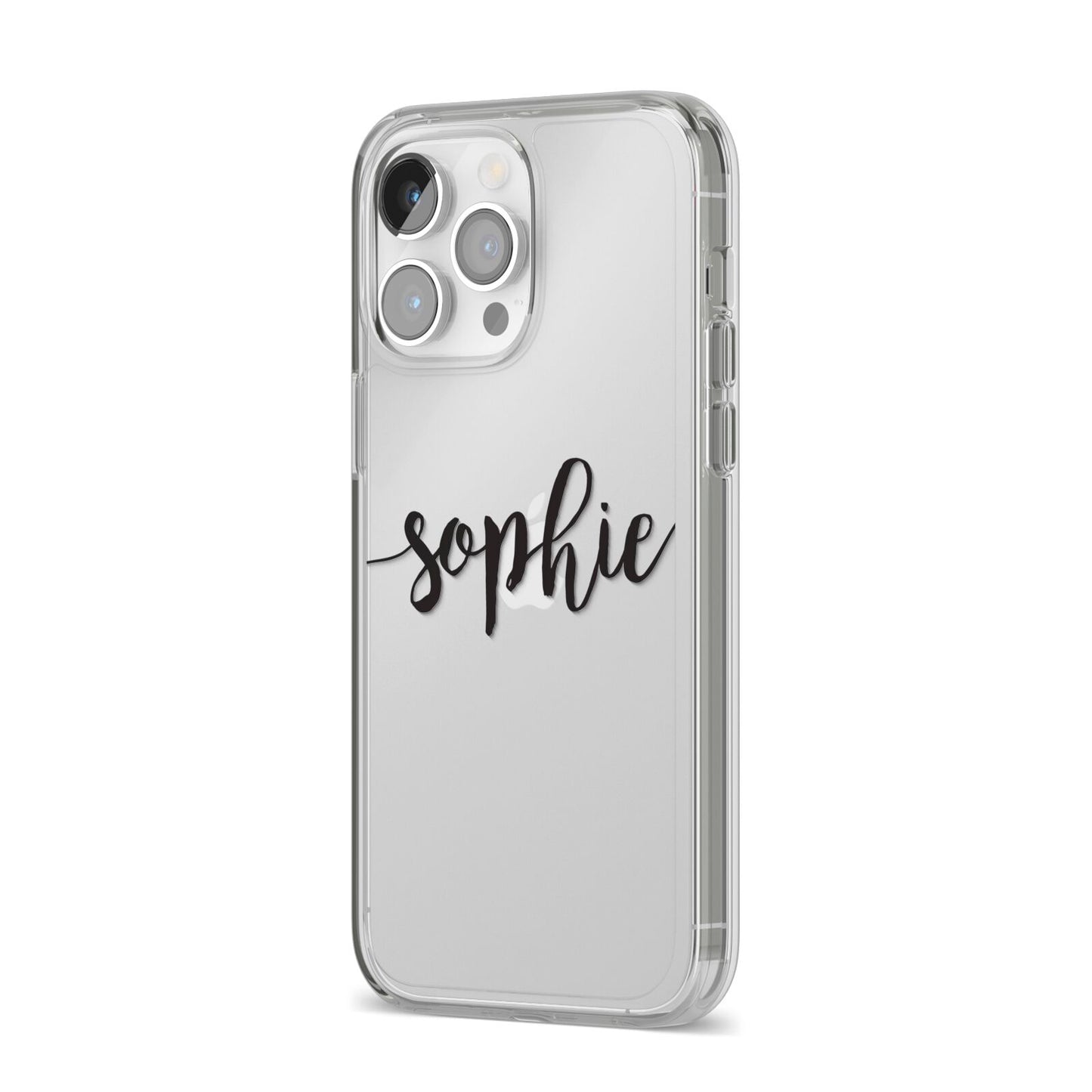 Personalised Scroll Name Handwritten Clear Custom iPhone 14 Pro Max Clear Tough Case Silver Angled Image