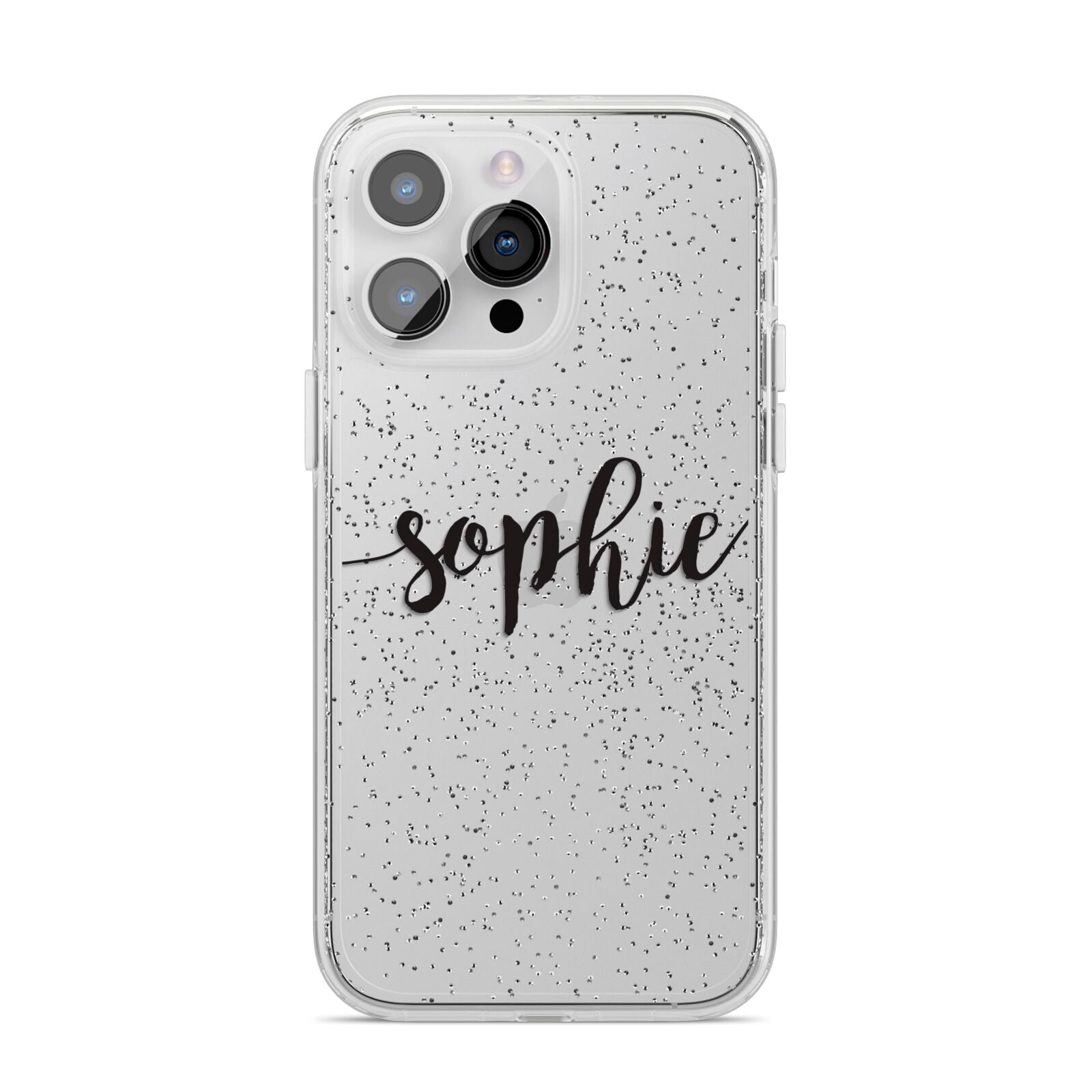Personalised Scroll Name Handwritten Clear Custom iPhone 14 Pro Max Glitter Tough Case Silver