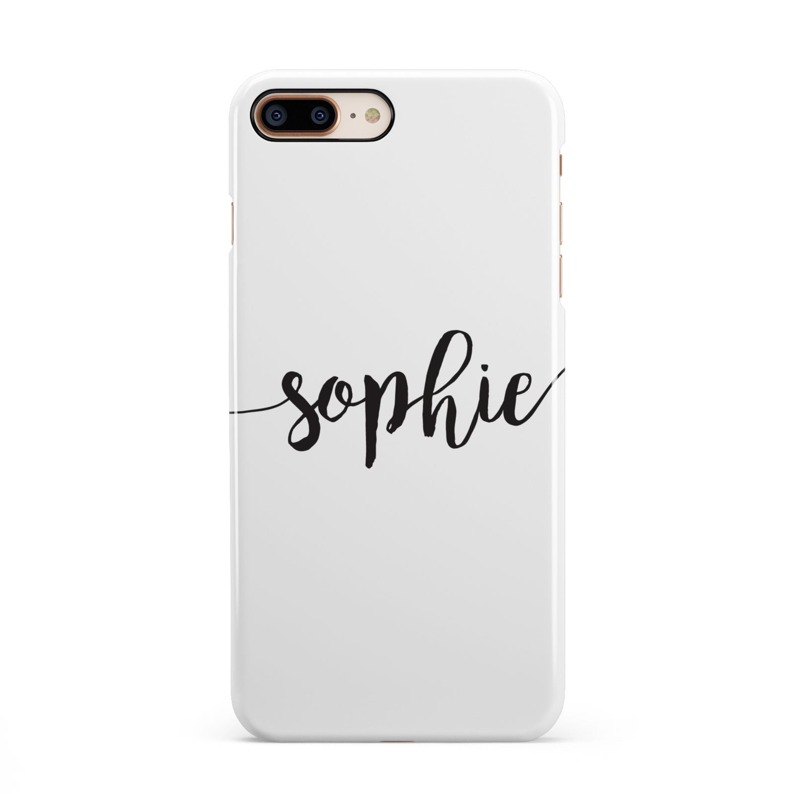 Personalised Scroll Name Handwritten Clear Custom iPhone 8 Plus 3D Snap Case on Gold Phone
