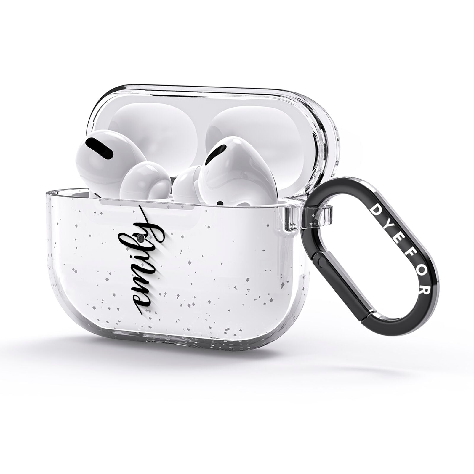 Personalised Scroll Side Handwritten Name Clear AirPods Glitter Case 3rd Gen Side Image