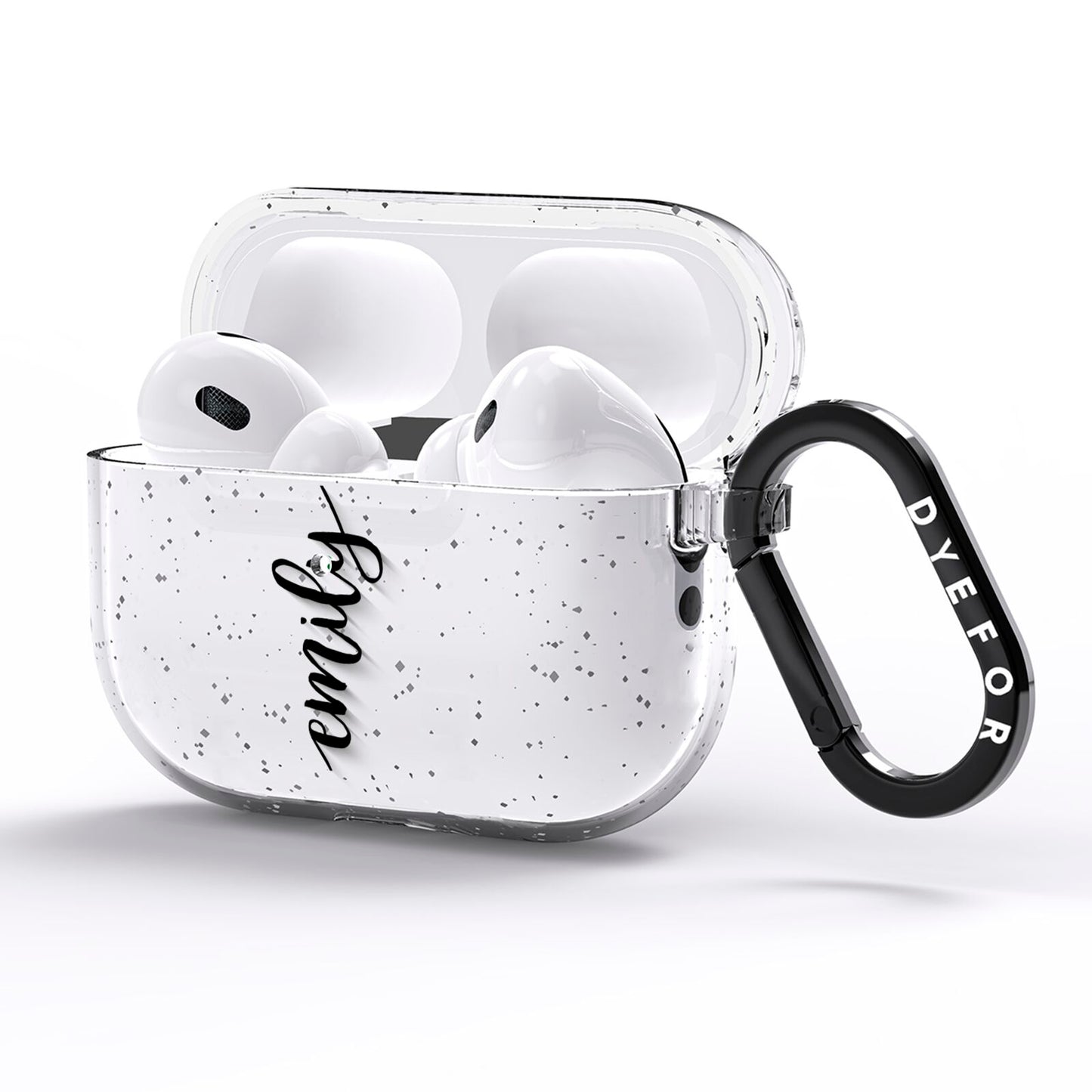 Personalised Scroll Side Handwritten Name Clear AirPods Pro Glitter Case Side Image