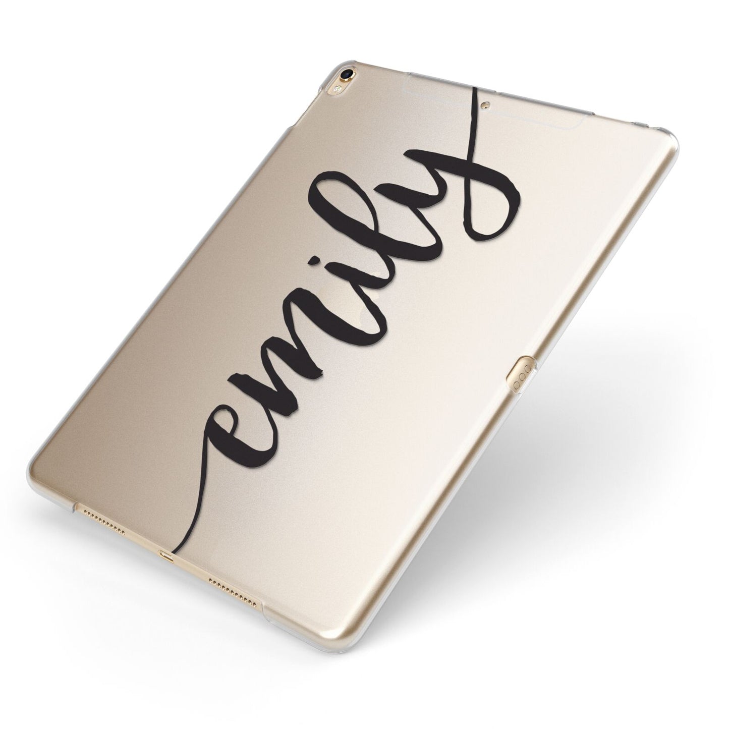 Personalised Scroll Side Handwritten Name Clear Apple iPad Case on Gold iPad Side View