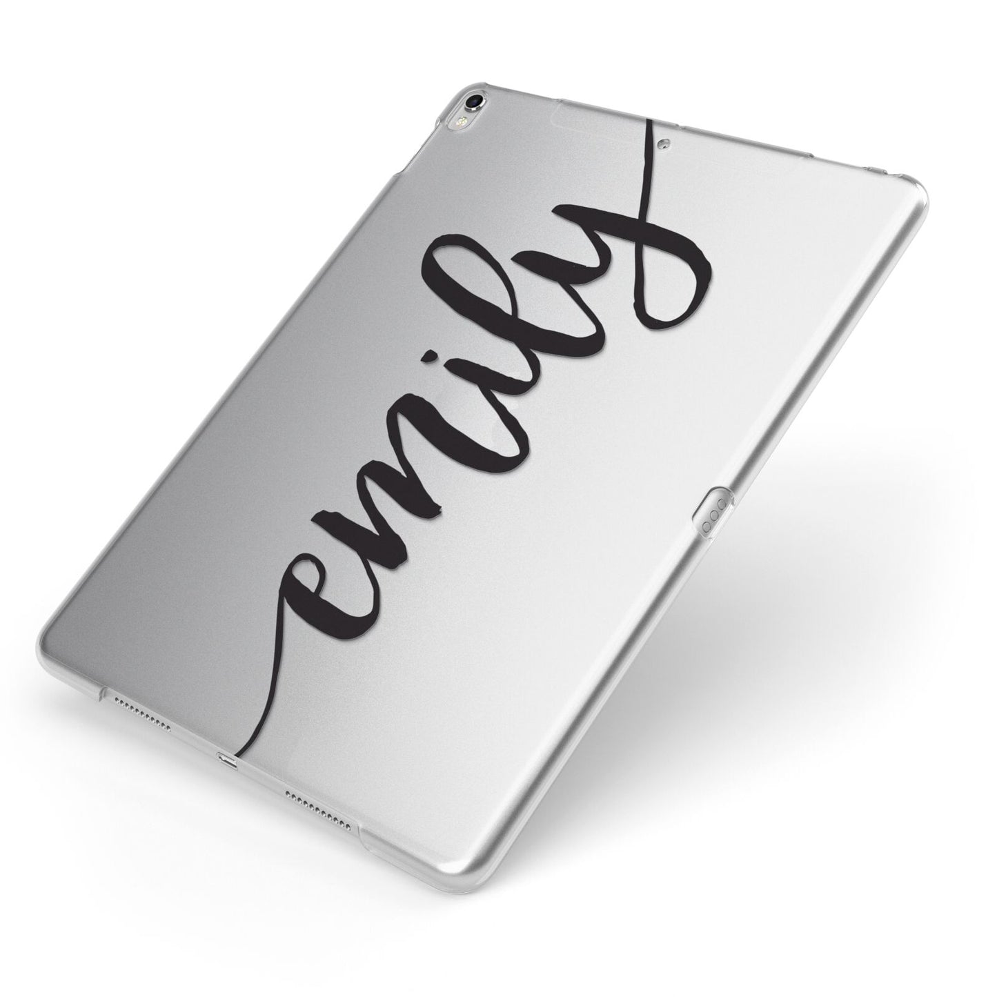 Personalised Scroll Side Handwritten Name Clear Apple iPad Case on Silver iPad Side View