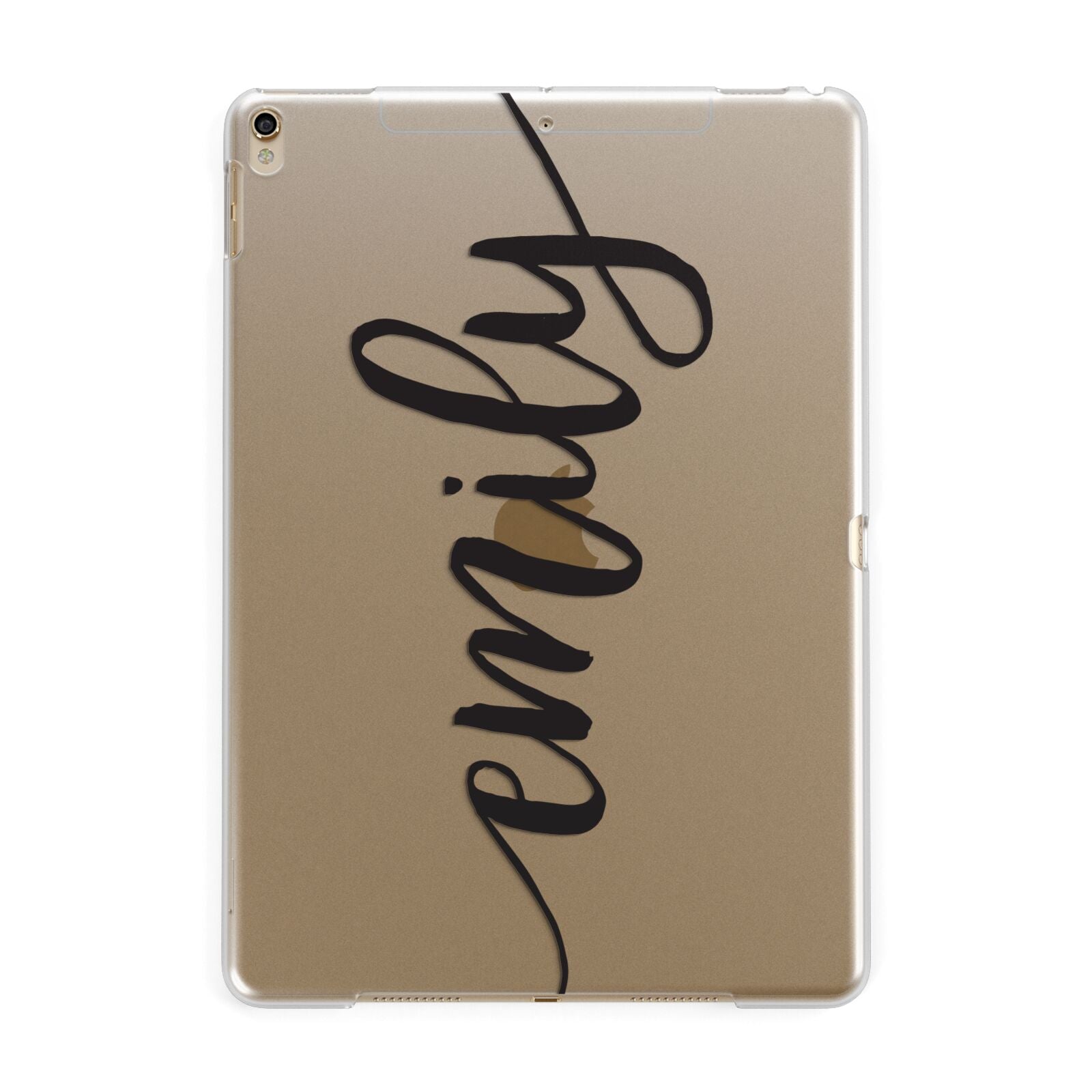 Personalised Scroll Side Handwritten Name Clear Apple iPad Gold Case