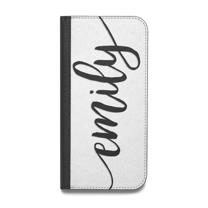Personalised Scroll Side Handwritten Name Clear Vegan Leather Flip iPhone Case