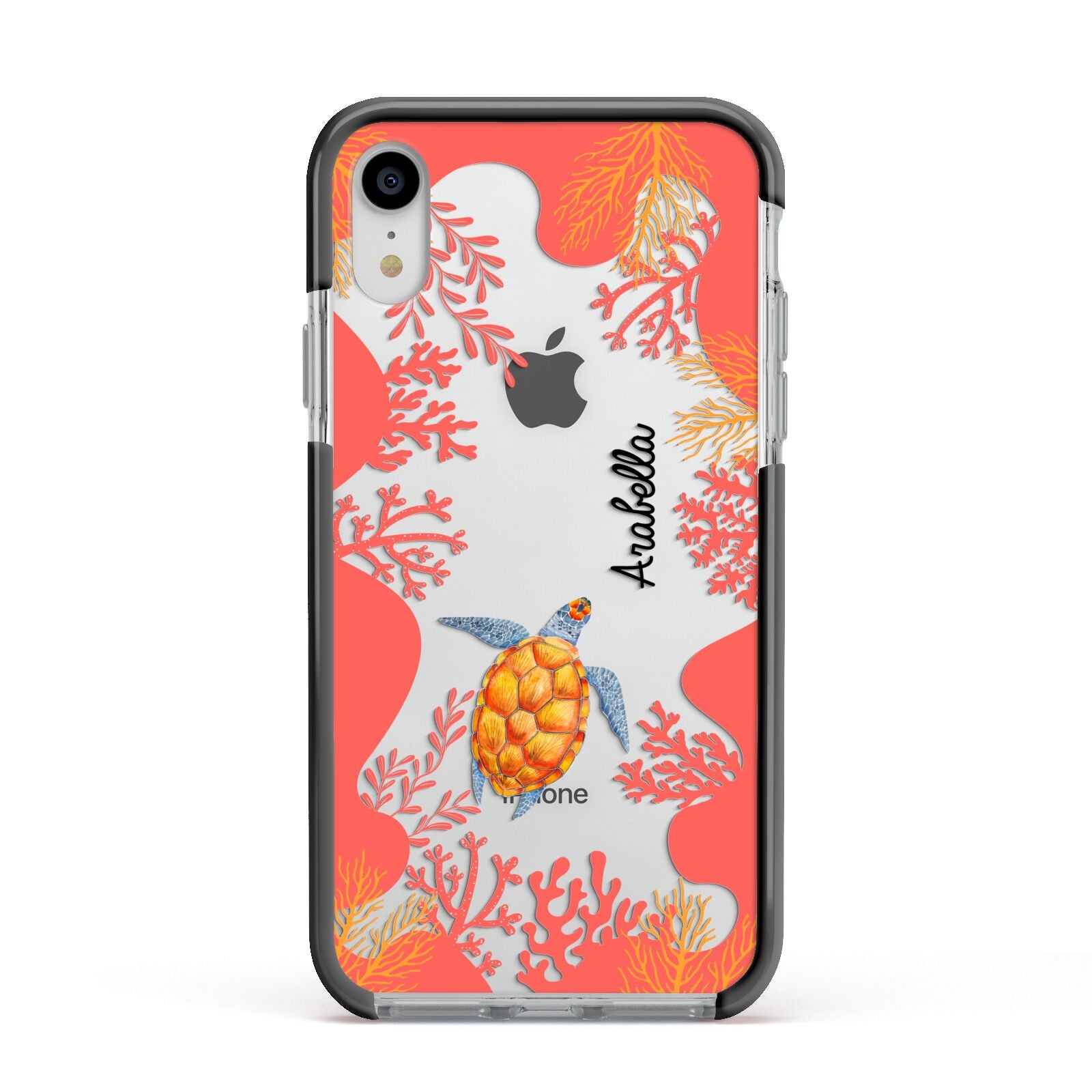 Personalised Sea Life Apple iPhone XR Impact Case Black Edge on Silver Phone