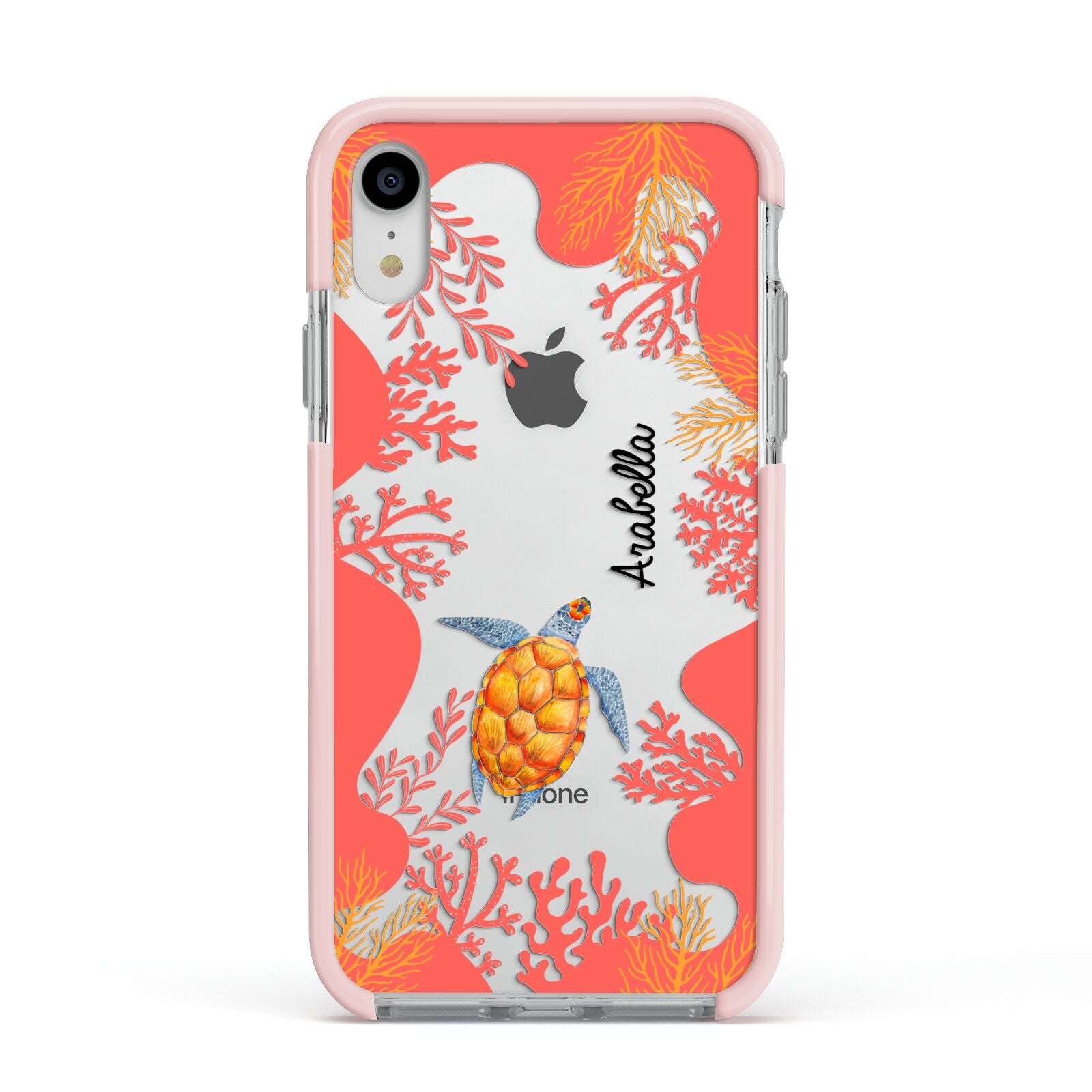 Personalised Sea Life Apple iPhone XR Impact Case Pink Edge on Silver Phone