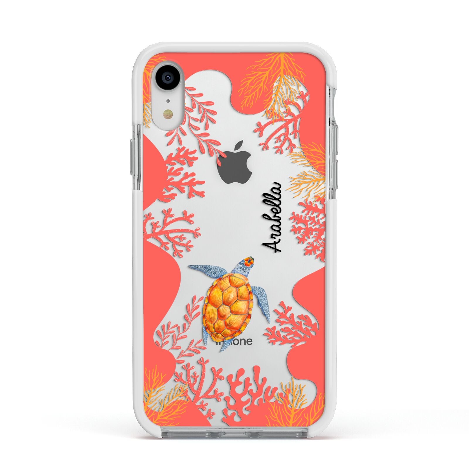 Personalised Sea Life Apple iPhone XR Impact Case White Edge on Silver Phone